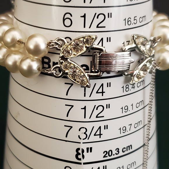 Vintage Emmons Faux‎ Pearl and Rhinestone Bracelet Silver Tone 50's MCM - Picture 8 of 8